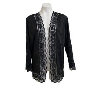 VTG Lingerie Nightwear - Undercover Wear NYLON LACE black silk robe top sz M